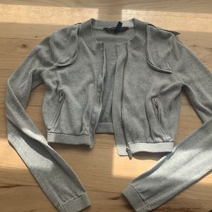 BCBG Gray Cropped Zip-Up Knit Sweater